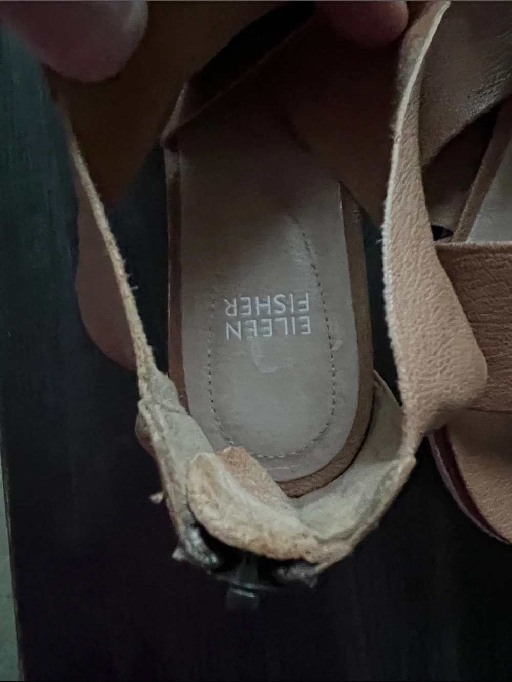 Eileen Fisher Tan Leather Crisscross Wedge Sandals